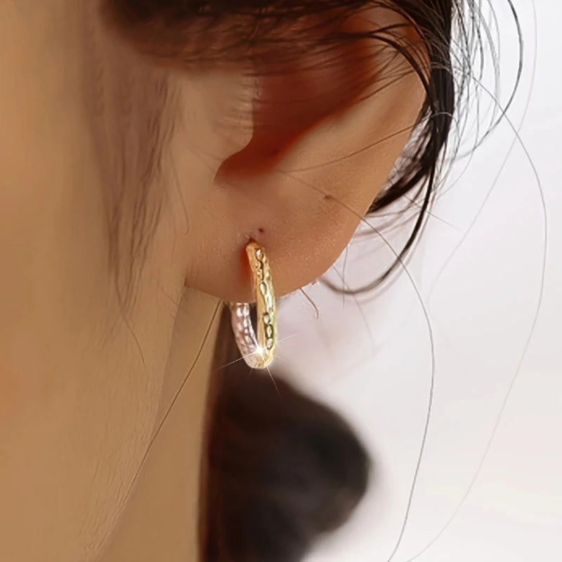 Huitan Two-Tone Hammered Hoop Earrings | Small Circle Hoops Hoop Earrings Axl