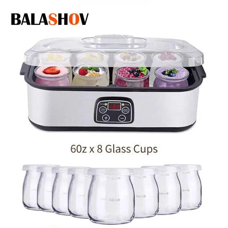 BALASHOV Automatic Yogurt Maker – 8-Jar Ice Cream & Pudding Yogurt Maker Axl EU