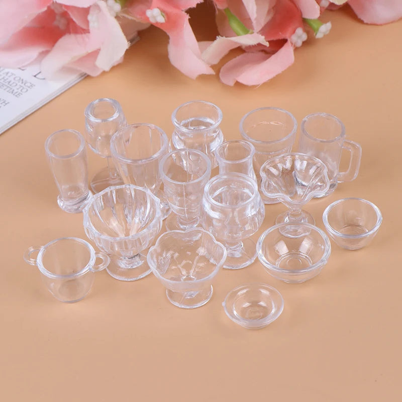17-Pc 1:12 Dollhouse Miniature Transparent Tableware Set Dollhouse Miniature Set Axl