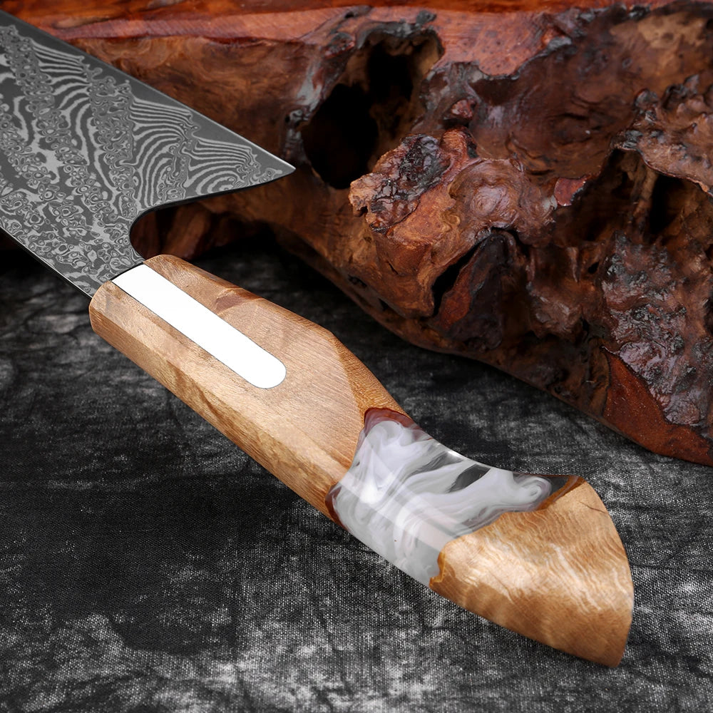 XITUO Damascus Steel Chef Knife – Sharp 20cm Resin Wood Handle Damascus Chef Knife Axl