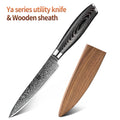 XINZUO 5" Damascus Utility Knife – 67-Layer Pakkawood Handle Damascus Utility Knife Axl with Wooden sheath China Mainland