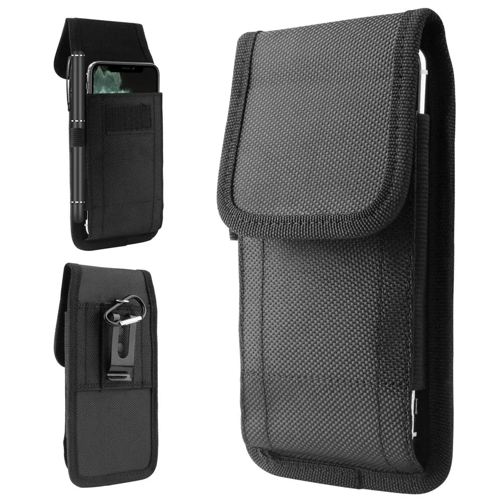 Black Nylon Phone Pouch with Belt Clip & Keychain Loop Phone Belt Pouch Axl