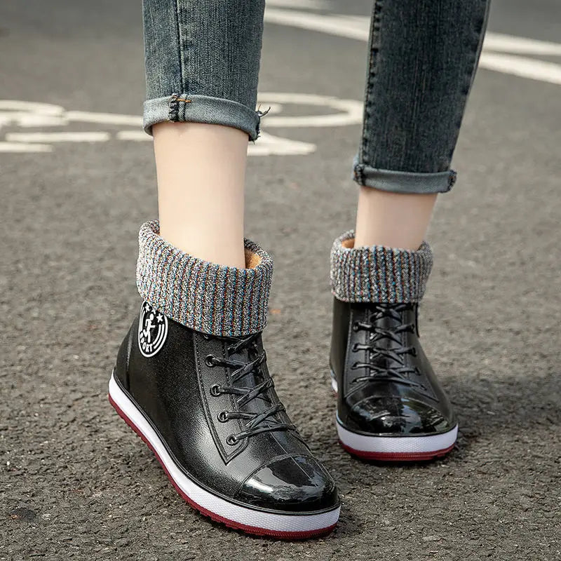 Women's Waterproof Ankle Rain Boots – Slip-On PVC Galoshes Women's Rain Boots Axl Black (insole) CN 41