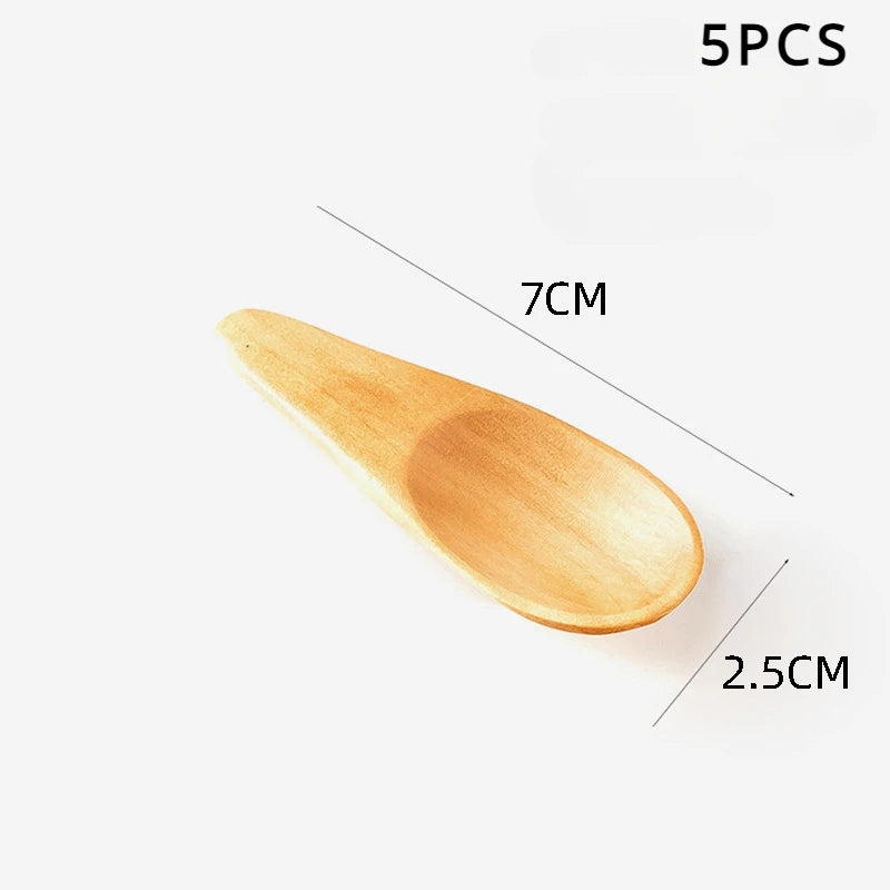 Wood Mini Tea Spoons Set of 5 – Coffee & Sugar Scoops 7cm Wooden Teaspoon Set Axl wood-5pcs