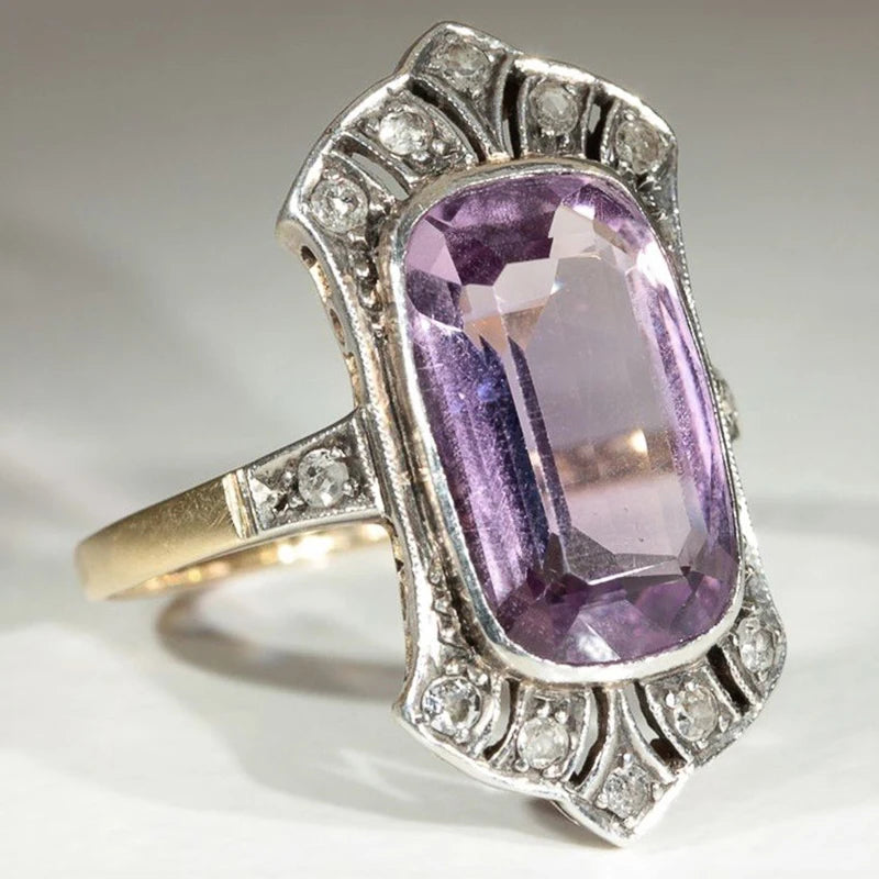 Huitan Purple CZ Two-Tone Vintage Women's Ring | Sizes 5–14 Fashion Ring Axl