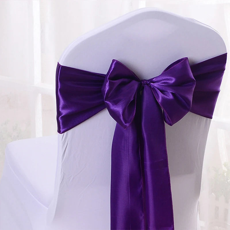 Satin Chair Sash Bow – Wedding & Party Chair Decoration Chair Sash Bow Axl Dark purple