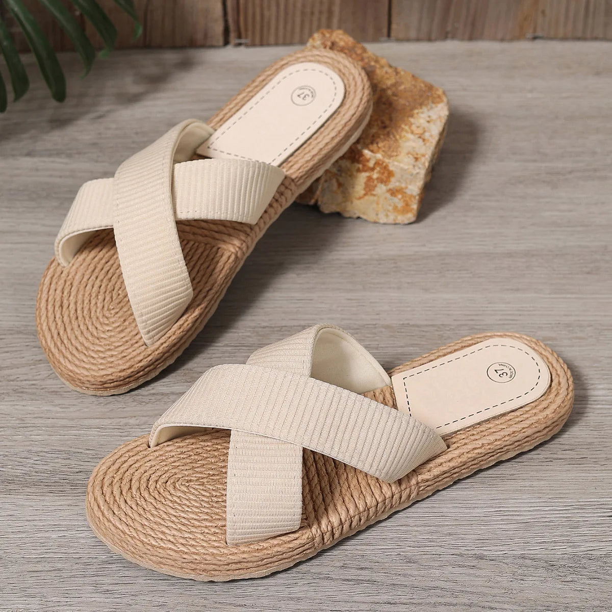Women's Breathable Summer Slippers – Wide Size Anti-Slip Slides Women's Summer Slippers Axl off white 35
