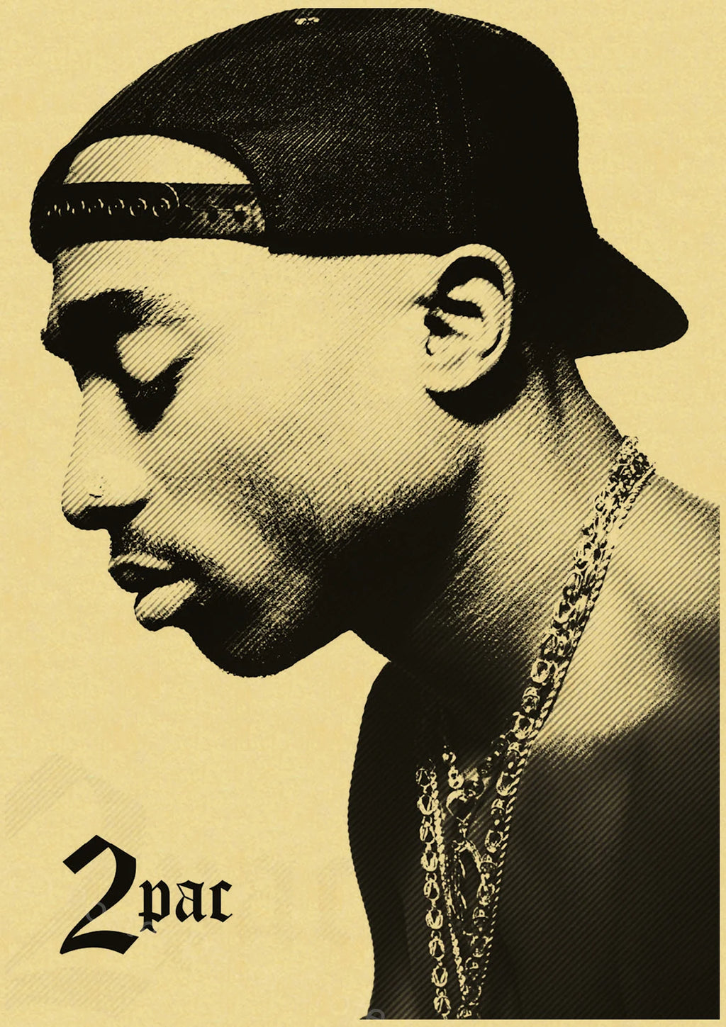 Tupac 2PAC Retro Kraft Paper Poster | Vintage Hip Hop Wall Art Wall Art Poster Axl 16 A4 8.3x11.8inch