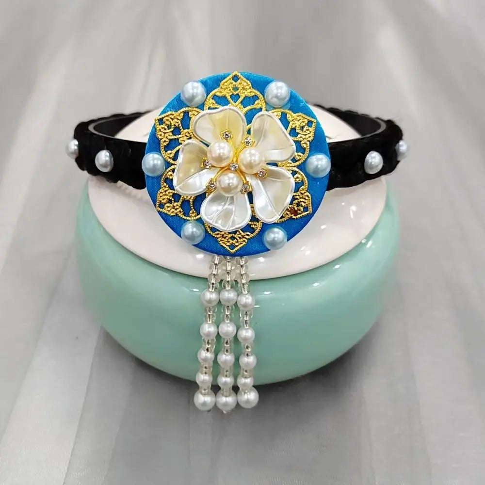 Korean Hanbok Headband – Pearl Flower Tassel Hair Hoop Hair Headband Axl