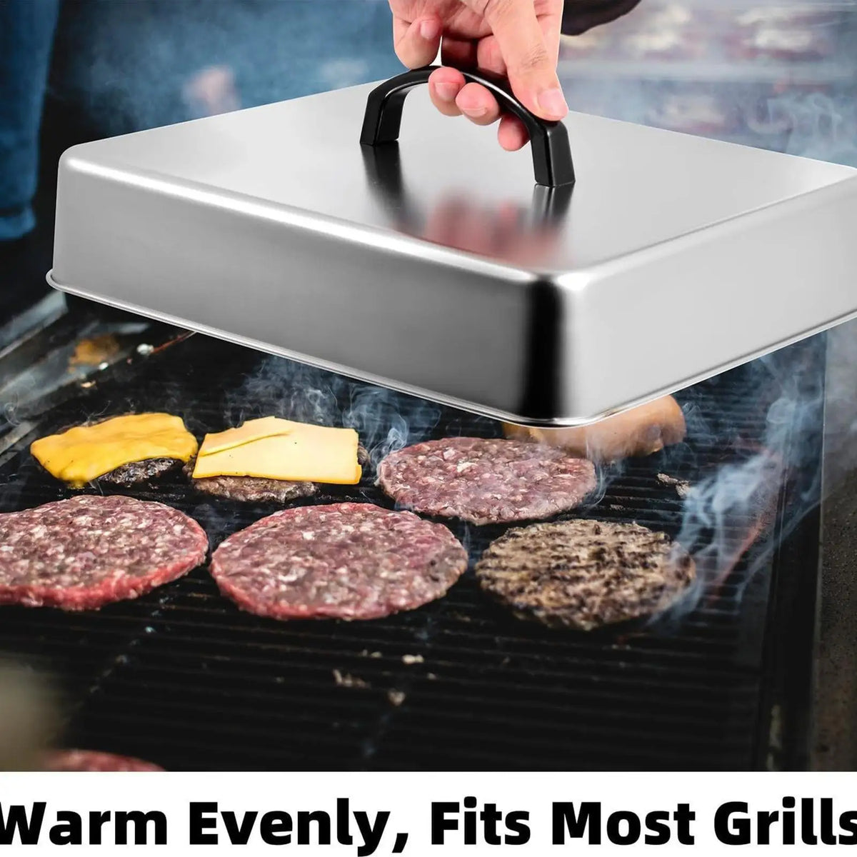 Rectangular Stainless Steel Basting Cover – BBQ Griddle Steam Lid Griddle Steam Cover Axl