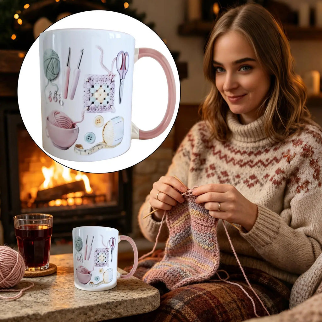Crochet Ceramic Coffee Mug 330ml | Yarn Lover Gift for Women Ceramic Coffee Mug Axl