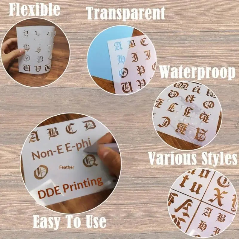 6-Pack Gothic Calligraphy Stencils – Old English Letter Templates Craft Stencil Set Axl