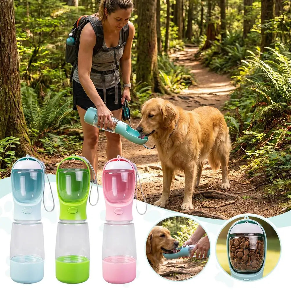 3-in-1 Portable Dog Water Bottle with Food & Waste Bag Holder Pet Travel Bottle Axl