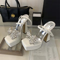 Women's Transparent Butterfly-Knot High Heel Platform Sandals High Heel Sandals Axl White 36