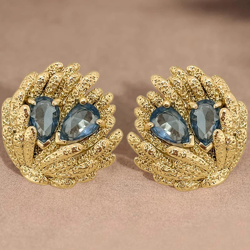 Huitan Blue Cubic Zirconia Geometric Stud Earrings for Women Stud Earrings Axl E5507