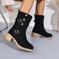 VKJF Women's Vintage Western Mid-Calf Boots | Buckle Slip-On Women's Western Boots Axl 36 black