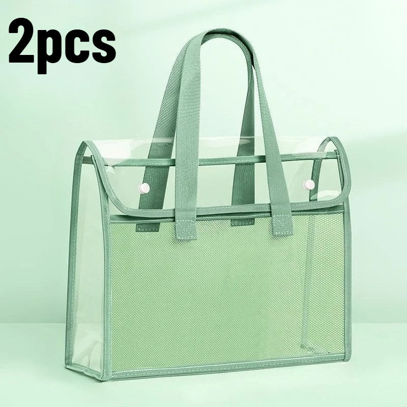 2-Pack Large Transparent PP File Bags | Portable Document Organizer File Storage Bag Axl Green