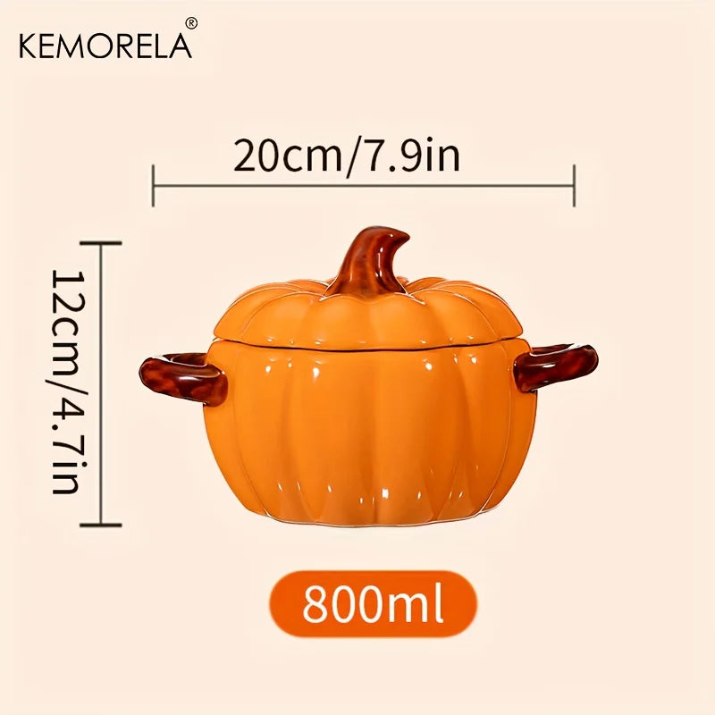 KEMORELA Ceramic Pumpkin Casserole Pot – Oven-Safe with Lid Ceramic Casserole Pot Axl 800ML
