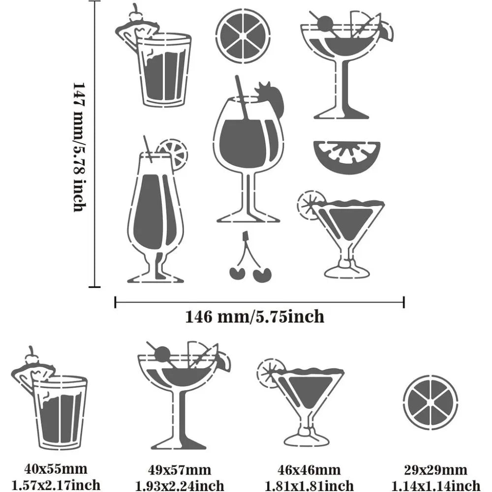 Stainless Steel Cocktail Stencils – Summer Drink & Lemon Templates Craft Stencil Template Axl