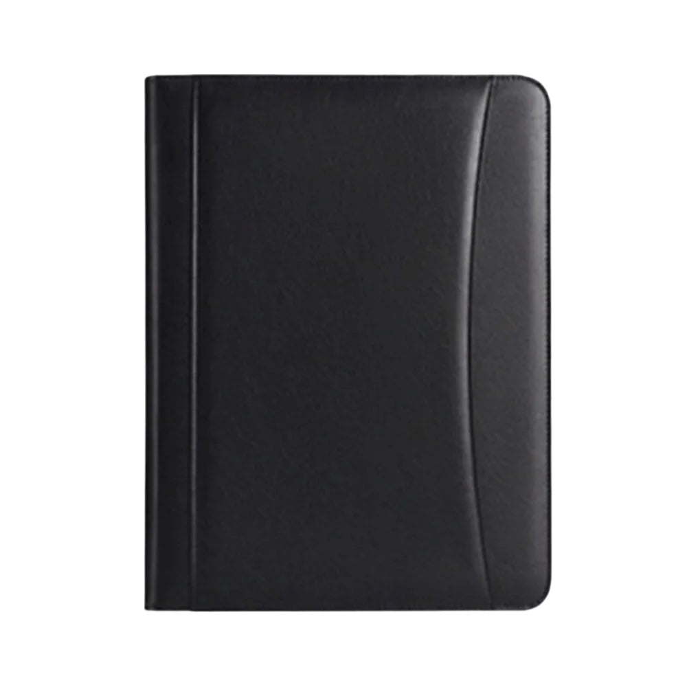 A4 PU Leather Padfolio – Waterproof Zipper Document Organizer Leather Padfolio Axl Black-with notebook