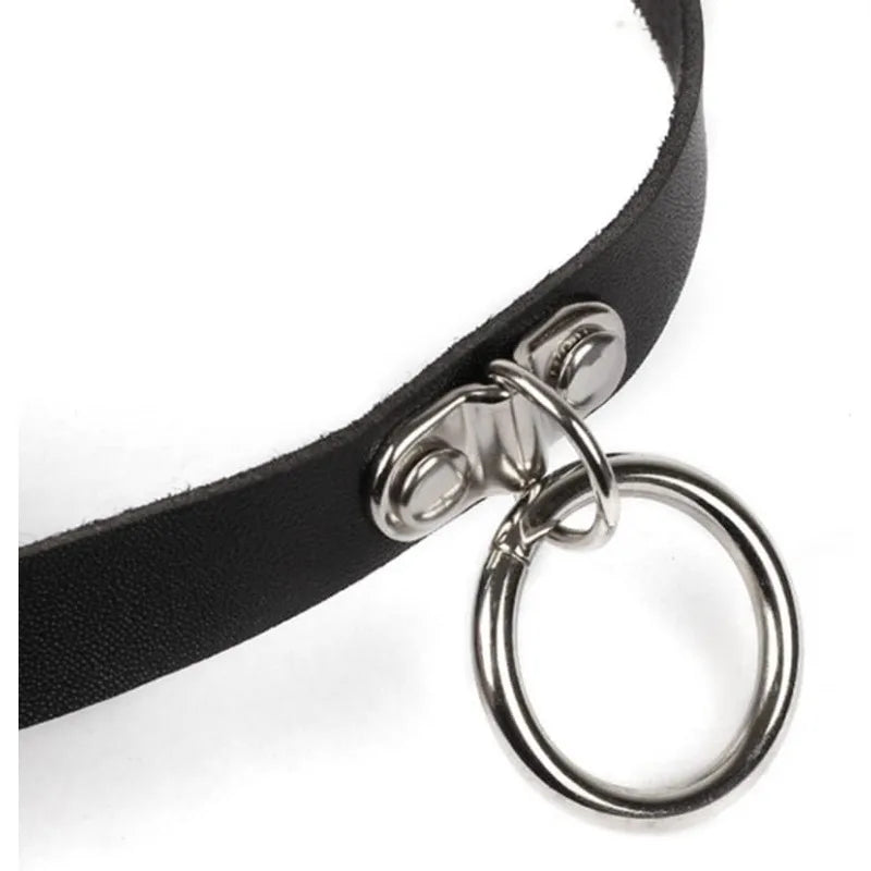 Black Leather O-Ring Choker – Gothic Adjustable Collar Necklace Choker Necklace Axl