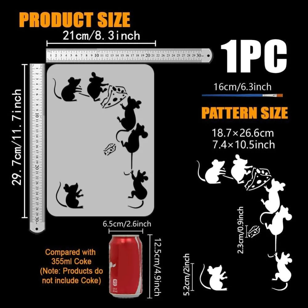 Mouse & Cheese Painting Stencil with Brush – 8.3x11.7 in Painting Stencil Axl