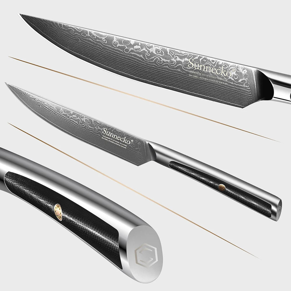 Sunnecko 5" VG10 Damascus Steel Steak Knife – HRC60+ Damascus Steak Knife Axl