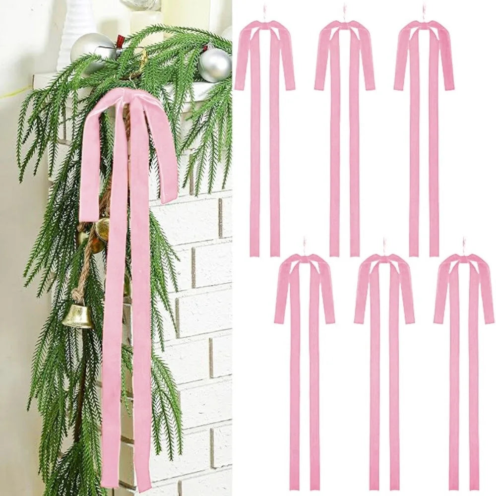 Vintage Velvet Christmas Bows Set of 6 – Wreath & Tree Decor Christmas Bow Set Axl Pink