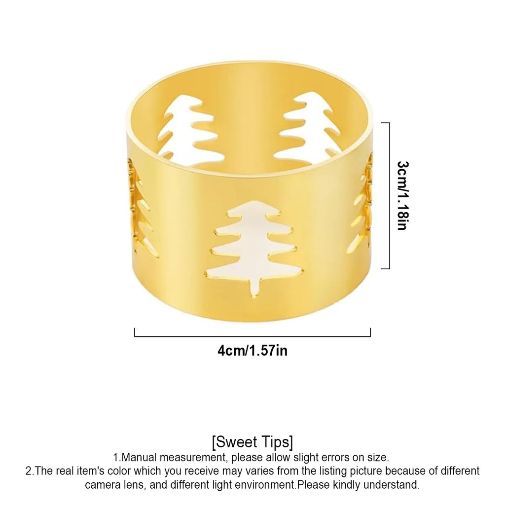Christmas Napkin Rings Set of 6 – Gold Metal Tree Table Decor Napkin Rings Set Axl