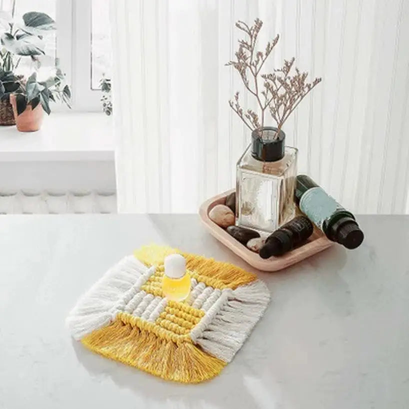 Macrame Woven Placemats & Coasters – Handcrafted Cotton Mats Macrame Placemat Axl