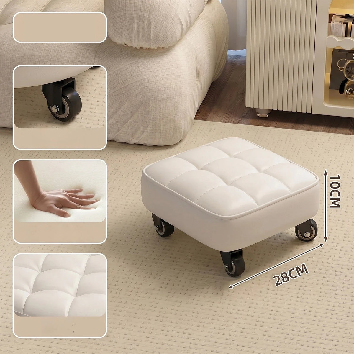 Wheeled Rolling Low Stool – Rotating Cushioned Nail & Pedicure Seat Rolling Stool Axl whiteB