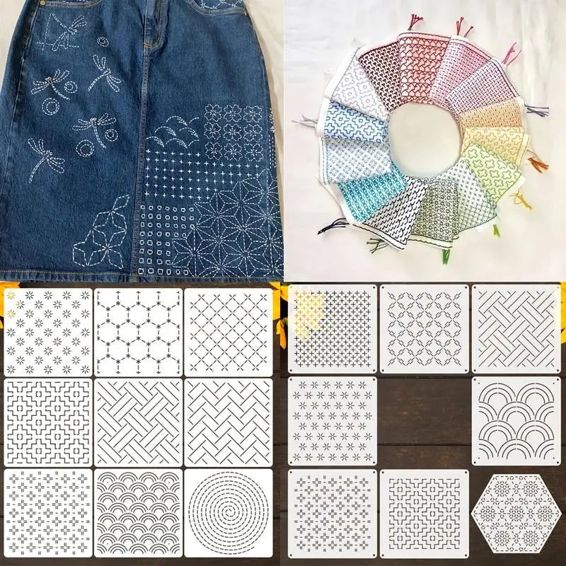 Sashiko Embroidery Stencils – 8/9/24 Pcs Reusable Quilting Templates Embroidery Stencil Set Axl