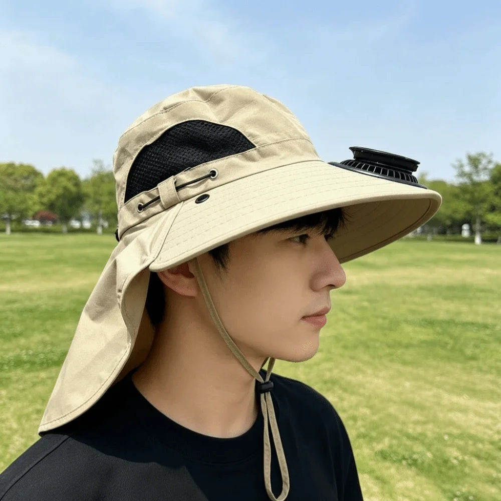 Solar Rechargeable Fan Hat with Shawl & Face Cover – Unisex Solar Fan Hat Axl