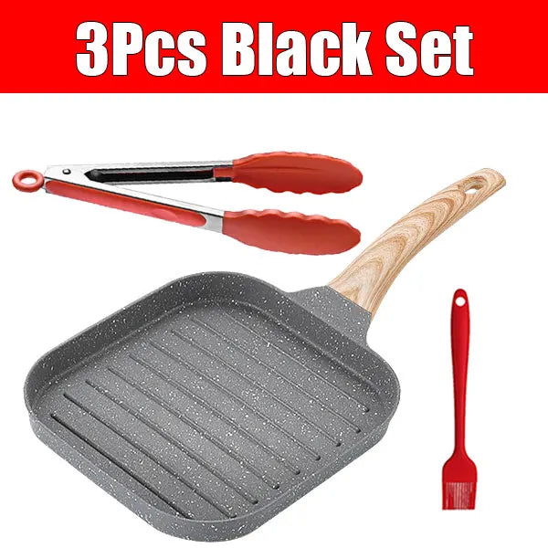 PGY 19cm Nonstick Square Grill Pan | All Stovetop Skillet Nonstick Grill Pan Axl 3Pcs Black Set