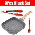 PGY 19cm Nonstick Square Grill Pan | All Stovetop Skillet Nonstick Grill Pan Axl 3Pcs Black Set