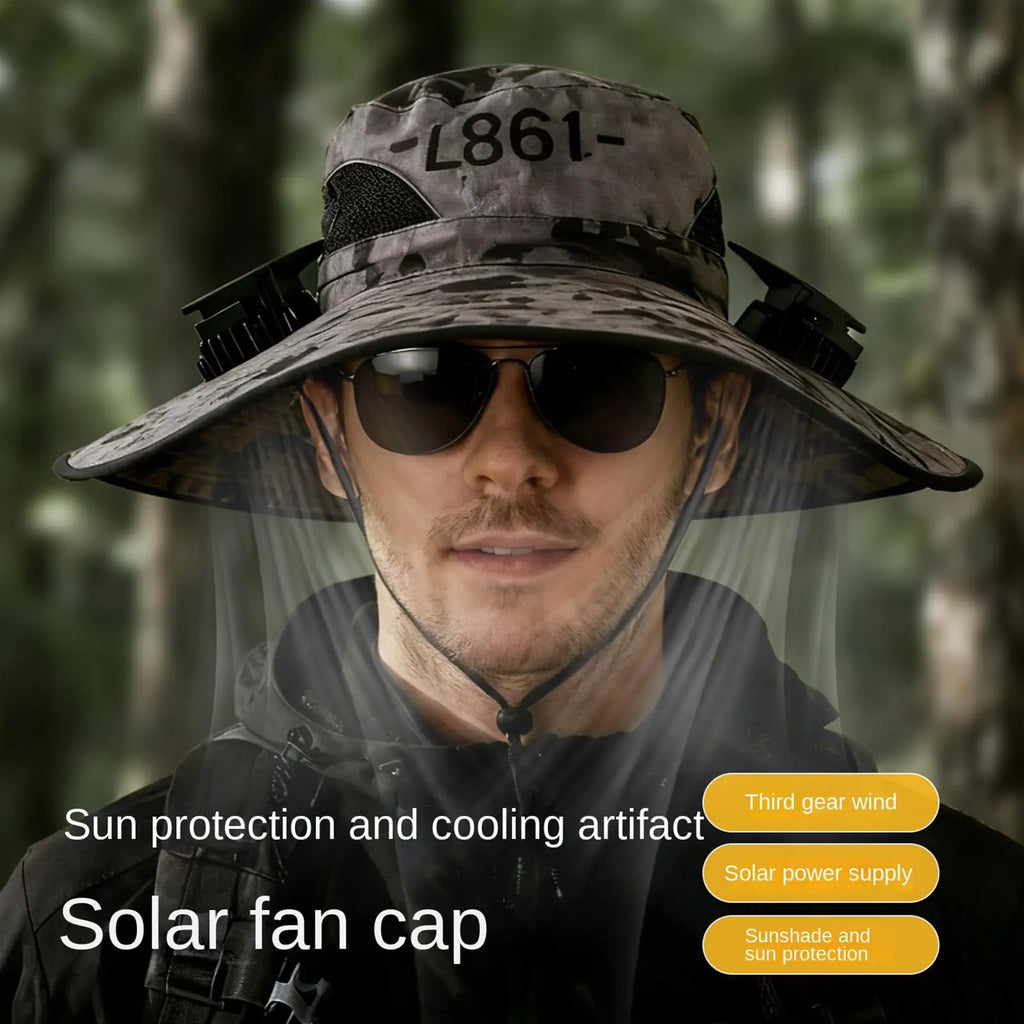 Solar Fan Hat – 4-Fan UV Wide Brim Fisherman Hat USB Charge Solar Fan Hat Axl