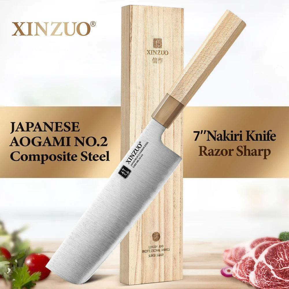 XINZUO 7" Nakiri Knife Aogami No.2 Carbon Steel | Octagonal Handle Japanese Chef Knife Axl China Mainland