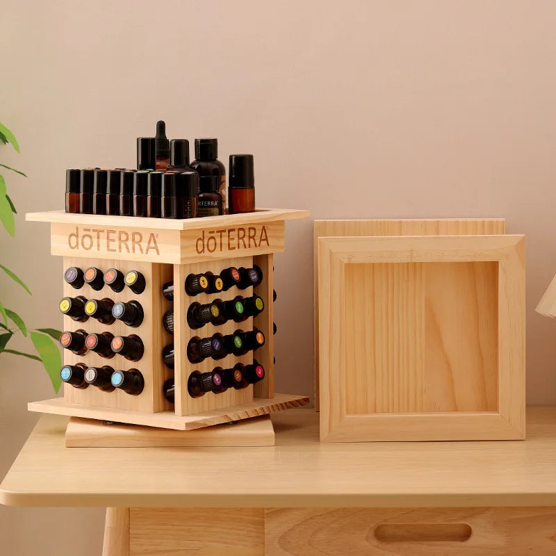 Rotating Solid Wood Essential Oil Display Rack – 52 Slots Essential Oil Display Rack Axl