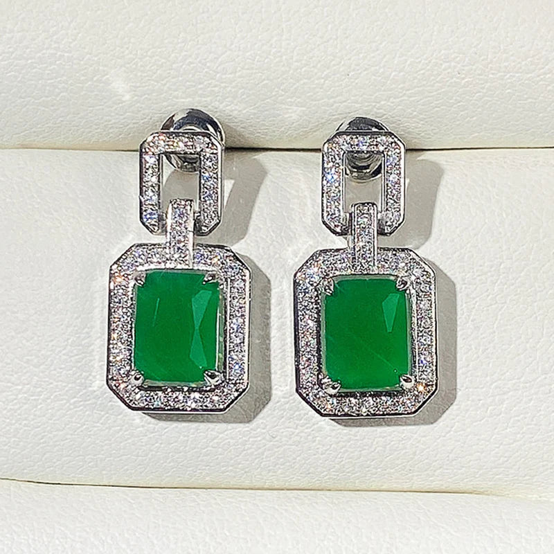 Huitan Vintage Green CZ Geometric Dangle Earrings for Women CZ Dangle Earrings Axl