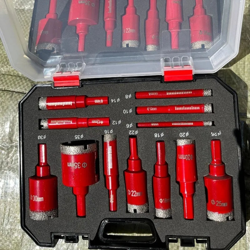 Diamond Hole Saw Kit 6–35mm | Glass Tile Marble Granite 12pc Diamond Hole Saw Kit Axl red-box-1set
