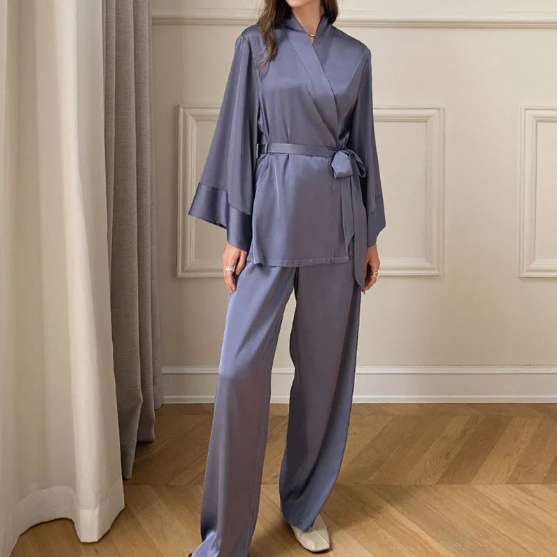 Women's 2-Piece Satin Pajama Set – V-Neck Cardigan & Trousers Satin Pajama Set Axl