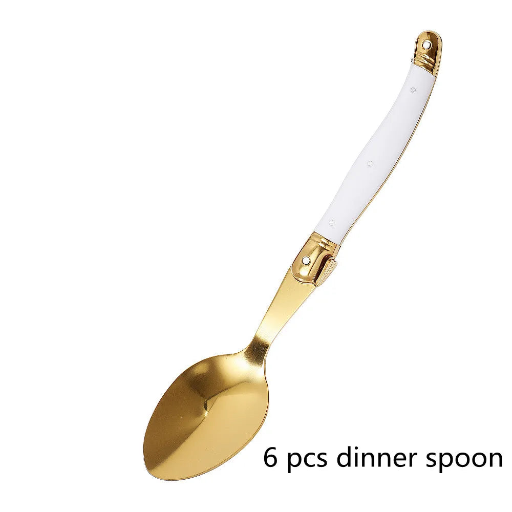Laguiole Gold Cutlery Set – Stainless Steel Flatware for 3 Flatware Cutlery Set Axl 6pcs dinner spoon