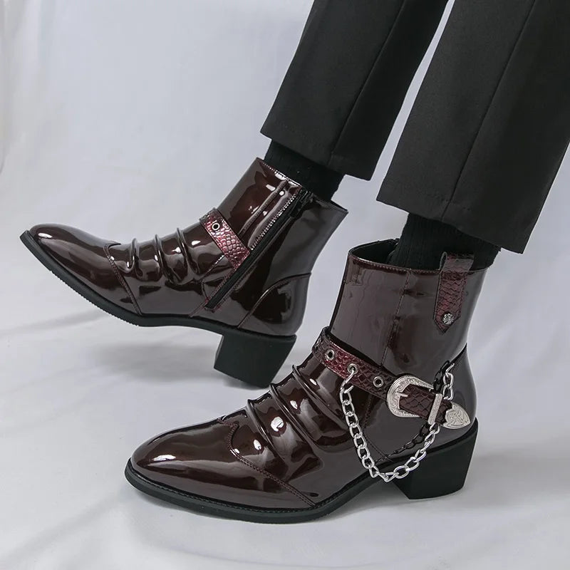 Men's Metal Chain Chelsea Ankle Boots – Rock Fashion Slip-On Chelsea Ankle Boots Axl