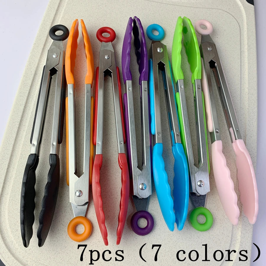 Stainless Steel Silicone Cooking Tongs – Anti-Slip BBQ Clip Kitchen Cooking Tongs Axl 7Pcs Color-885