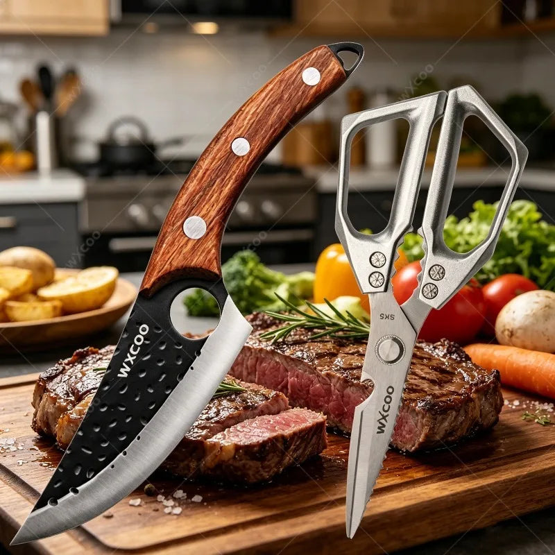 WXCOO Stainless Steel Meat Cleaver & Boning Knife Set Kitchen Knife Set Axl