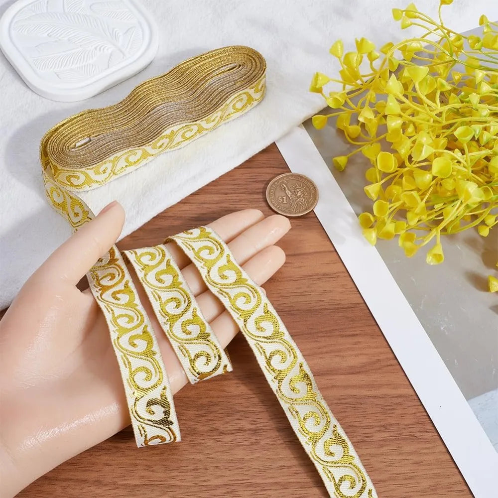 Floral Jacquard Embroidery Ribbon 3/4" – Lemon Chiffon Trim Jacquard Craft Ribbon Axl