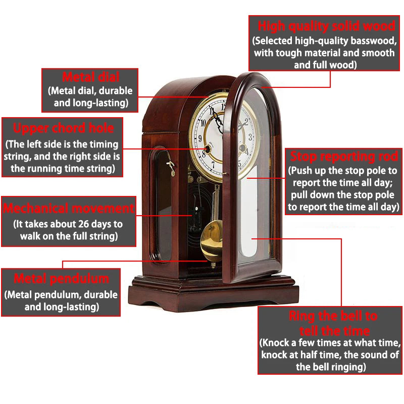 Vintage Mechanical Desk Clock – Solid Wood Pendulum Chiming Mechanical Desk Clock Axl