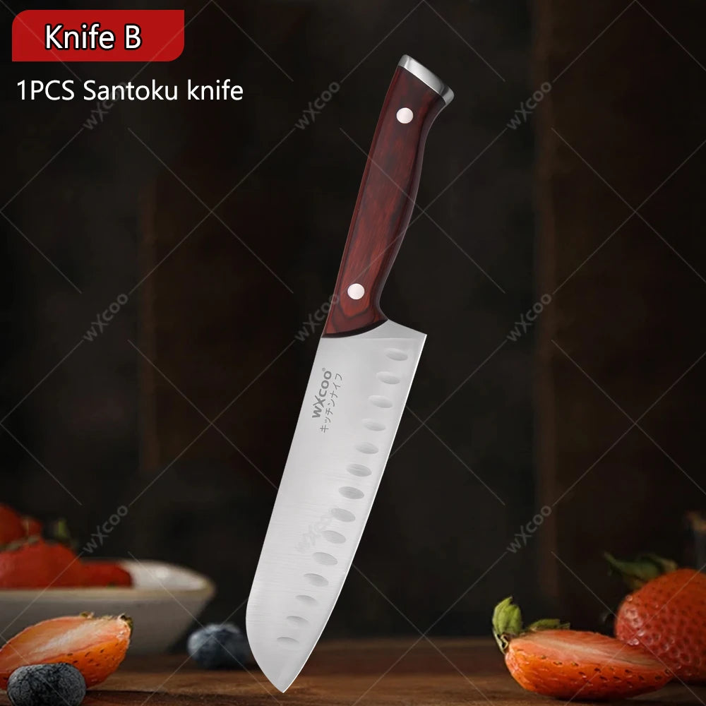 WXCOO Japanese Santoku Knife | Wooden Handle Kitchen Knife Kitchen Knife Axl Knife B