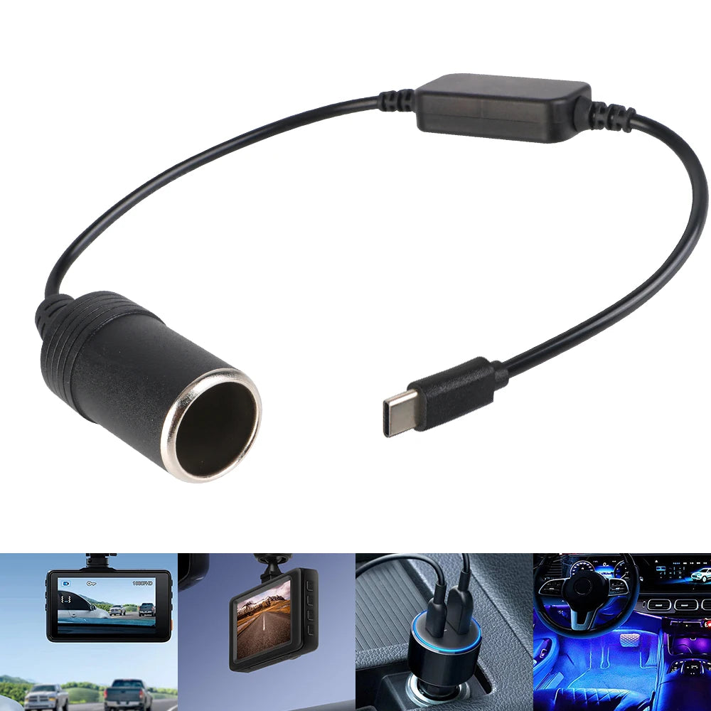 USB Type-C to 12V Cigarette Lighter Socket Adapter | 5V to 12V Car Power Adapter Axl
