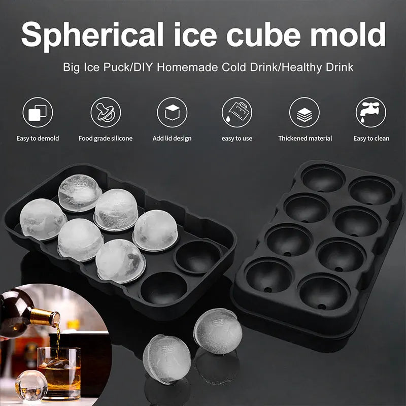 Sphere Ice Ball Mold – 8-Cavity Silicone Round Ice Cube Tray Ice Ball Mold Axl